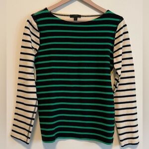 J. Crew Women's Boat Neck Long Sleeve Striped Top - Green/Navy/Cream/Yellow